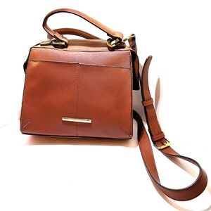 Steve Madden Cognac Brown Leather Top-Handle Satchel with Detachable Strap